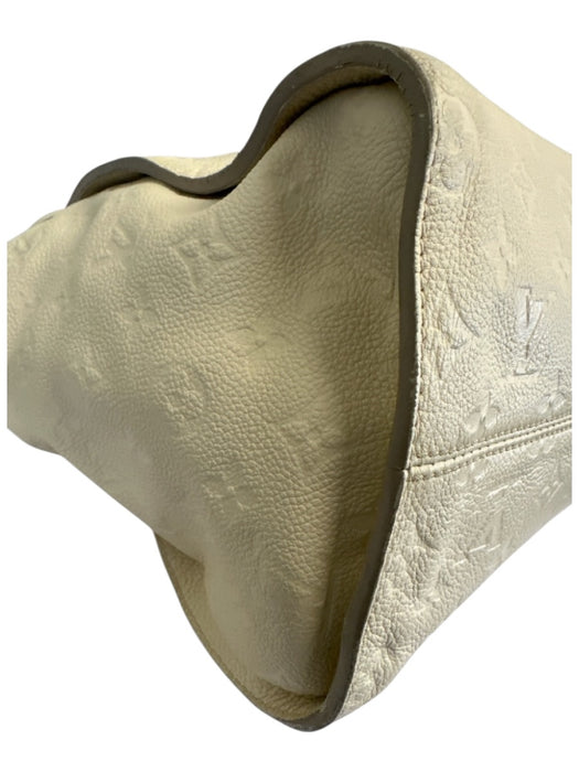 Louis Vuitton Cream White Leather Top Handle embossed monogram Gold Hardware Bag Cream White / Large