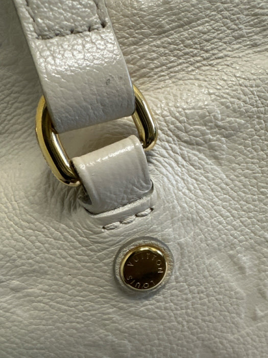 Louis Vuitton Cream White Leather Top Handle embossed monogram Gold Hardware Bag Cream White / Large