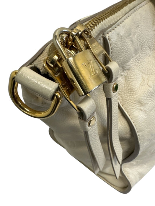 Louis Vuitton Cream White Leather Top Handle embossed monogram Gold Hardware Bag Cream White / Large