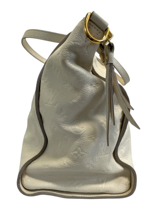 Louis Vuitton Cream White Leather Top Handle embossed monogram Gold Hardware Bag Cream White / Large