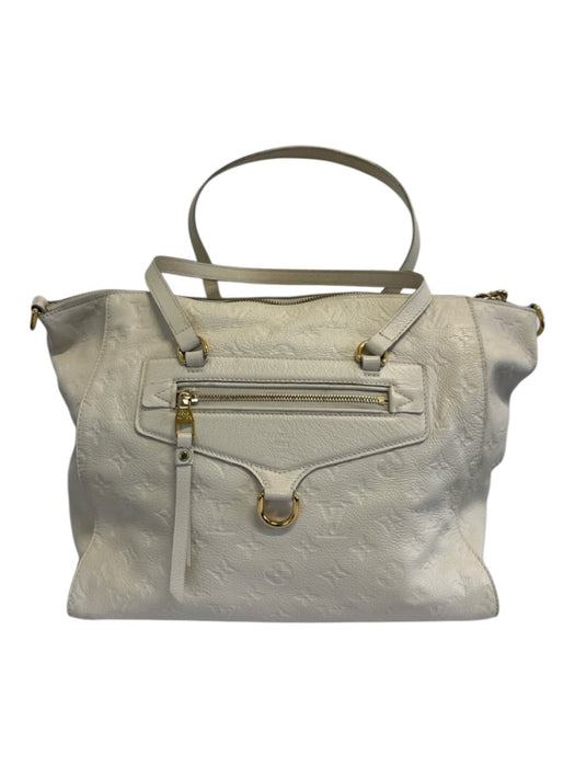 Louis Vuitton Cream White Leather Top Handle embossed monogram Gold Hardware Bag Cream White / Large