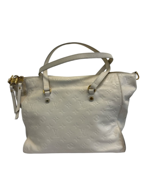 Louis Vuitton Cream White Leather Top Handle embossed monogram Gold Hardware Bag Cream White / Large