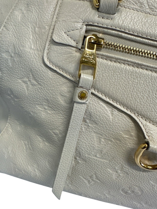 Louis Vuitton Cream White Leather Top Handle embossed monogram Gold Hardware Bag Cream White / Large