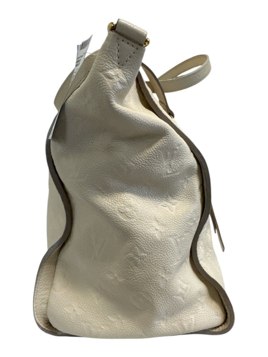 Louis Vuitton Cream White Leather Top Handle embossed monogram Gold Hardware Bag Cream White / Large