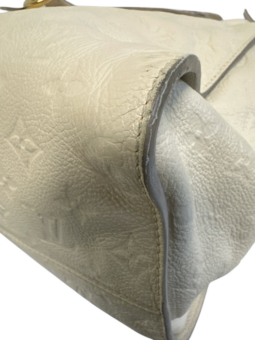 Louis Vuitton Cream White Leather Top Handle embossed monogram Gold Hardware Bag Cream White / Large