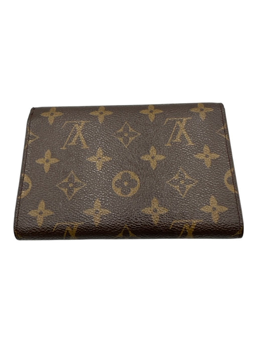 Louis Vuitton Brown & Tan Coated Canvas Flap Monogram Card Slots Wallets Brown & Tan