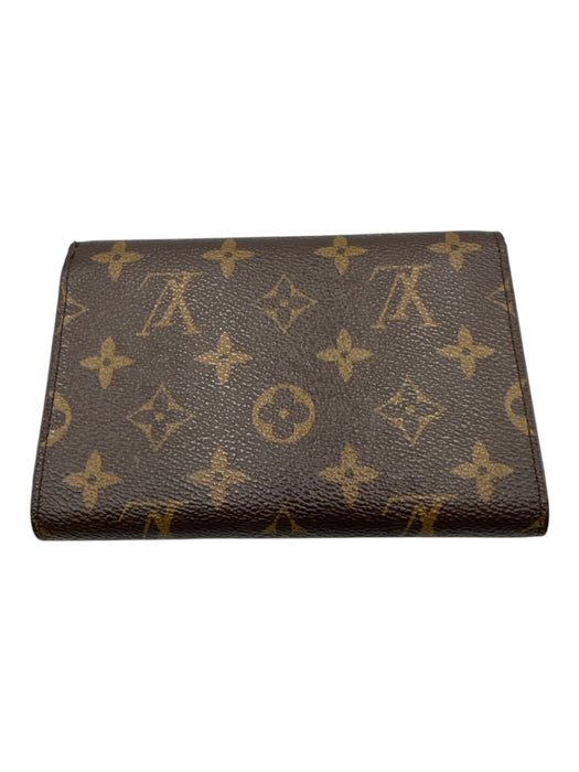 Louis Vuitton Brown & Tan Coated Canvas Flap Monogram Card Slots Wallets Brown & Tan