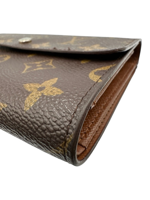 Louis Vuitton Brown & Tan Coated Canvas Flap Monogram Card Slots Wallets Brown & Tan