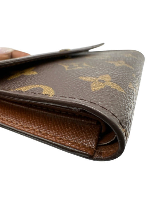 Louis Vuitton Brown & Tan Coated Canvas Flap Monogram Card Slots Wallets Brown & Tan