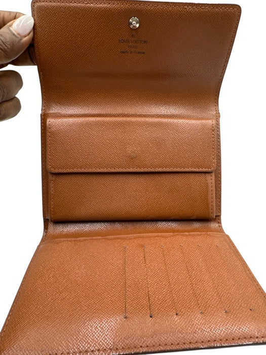 Louis Vuitton Brown & Tan Coated Canvas Flap Monogram Card Slots Wallets Brown & Tan