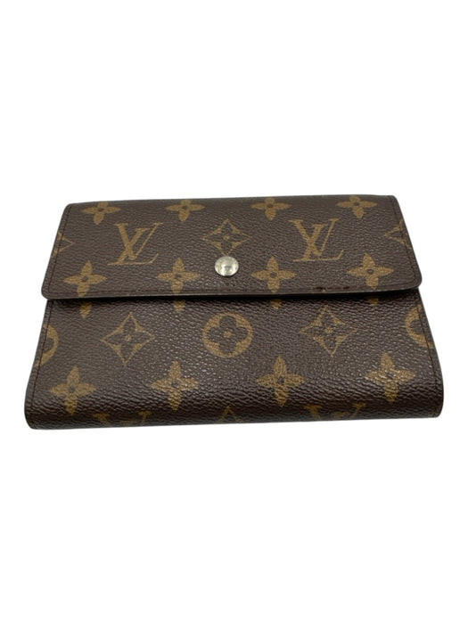 Louis Vuitton Brown & Tan Coated Canvas Flap Monogram Card Slots Wallets Brown & Tan