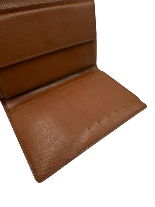 Louis Vuitton Brown & Tan Coated Canvas Flap Monogram Card Slots Wallets Brown & Tan