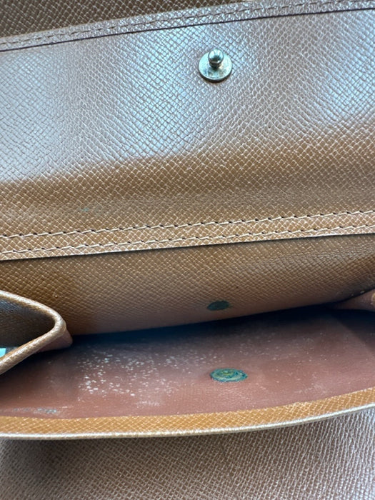 Louis Vuitton Brown & Tan Coated Canvas Flap Monogram Card Slots Wallets Brown & Tan