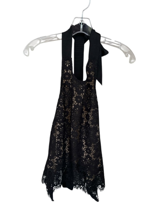 Intermix Size P Black & Nude Polyester Blend Halter Neck Lace Overlay Top Black & Nude / P