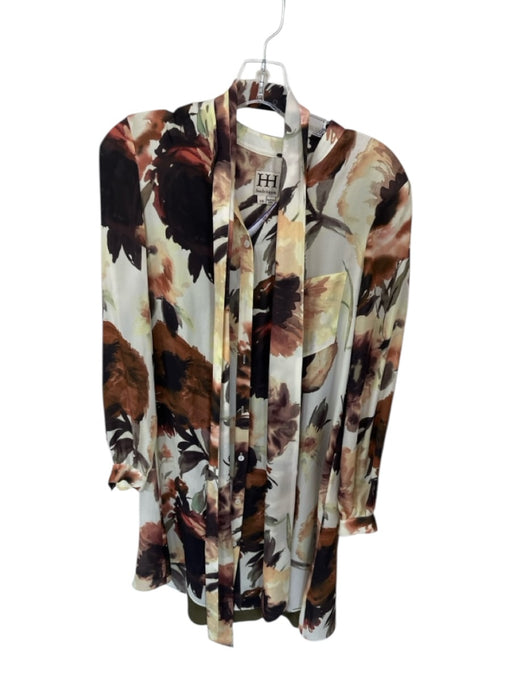 Haute Hippie Size XS Brown & Yellow Long Sleeve Flowers Button Down Dress Brown & Yellow / XS