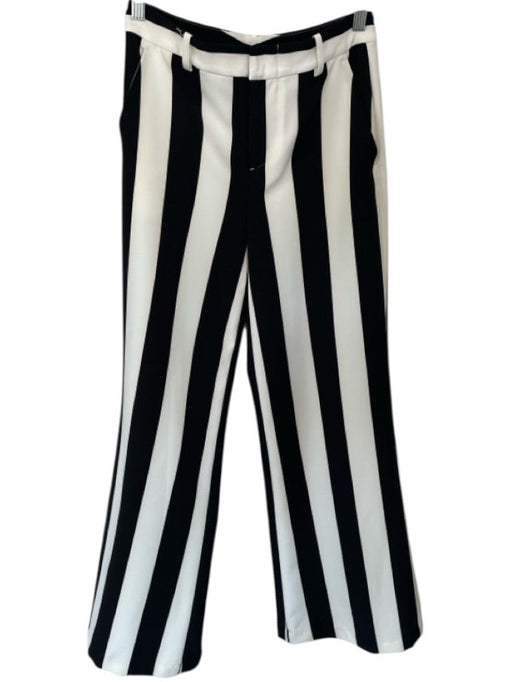 Alice & Olivia Size 2 White & Black Polyester High Waist Striped Wide Leg Pants White & Black / 2