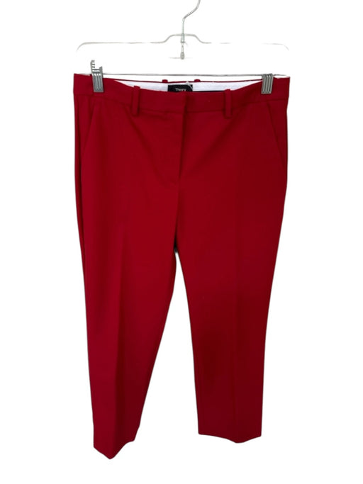 Theory Size 2 Red Cotton Blend Front Pockets Trouser Pants Red / 2