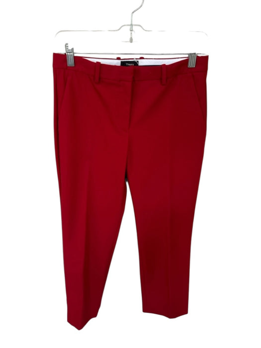 Theory Size 2 Red Cotton Blend Front Pockets Trouser Pants Red / 2