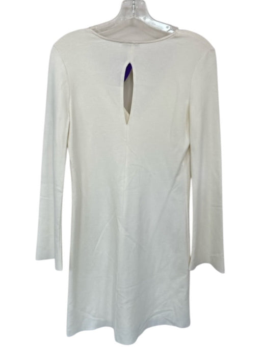 Zara Size S Cream Cotton Long Bell Sleeve V Neck Dress Cream / S