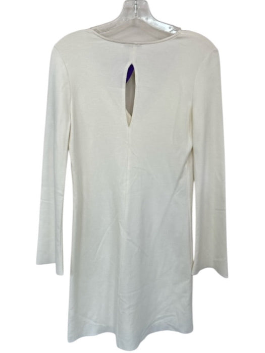 Zara Size S Cream Cotton Long Bell Sleeve V Neck Dress Cream / S