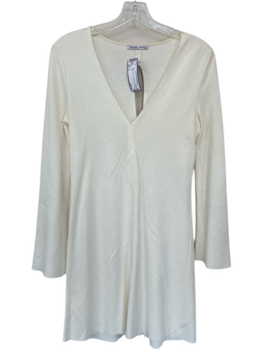Zara Size S Cream Cotton Long Bell Sleeve V Neck Dress Cream / S