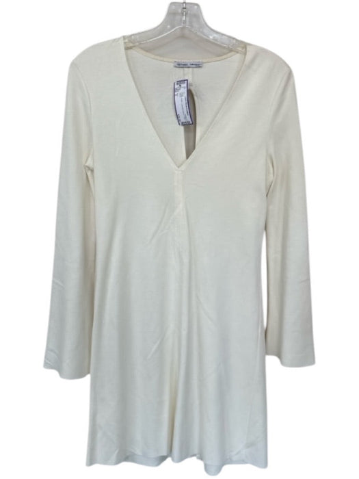 Zara Size S Cream Cotton Long Bell Sleeve V Neck Dress Cream / S