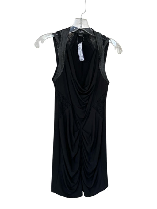 Cut 25 Size 2 Black Nylon Blend Leather Accent Sleeveless Cowl neck Dress Black / 2