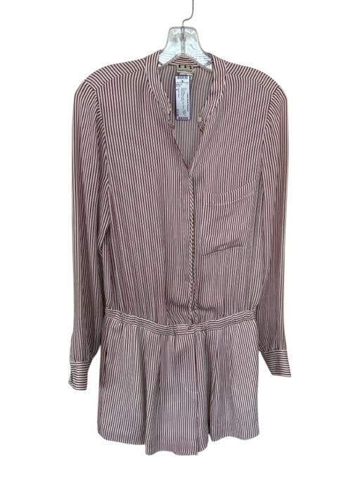 Haute Hippie Size S Red & White Silk Long Sleeve Striped Drawstring Romper Red & White / S