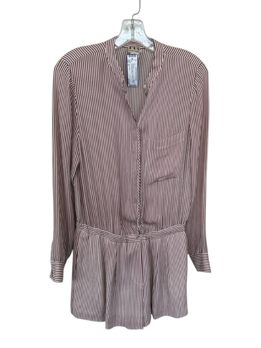 Haute Hippie Size S Red & White Silk Long Sleeve Striped Drawstring Romper Red & White / S
