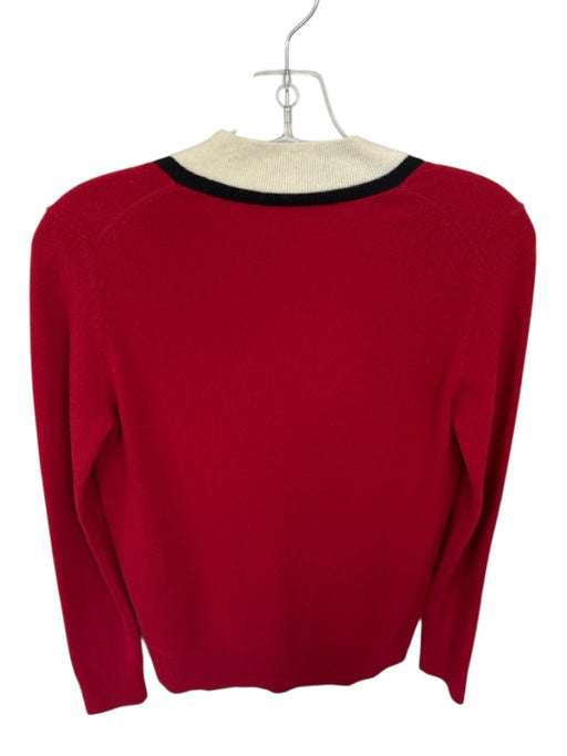 Veronica Beard Size XS red & cream Cashmere Long Sleeve V Neck Knit Sweater red & cream / XS