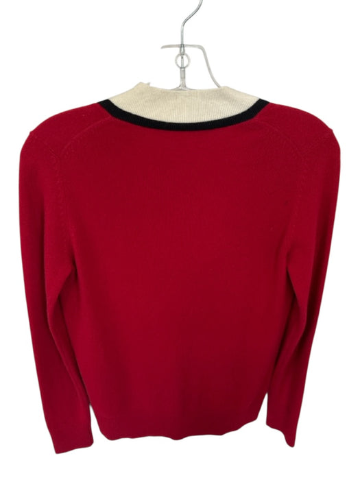 Veronica Beard Size XS red & cream Cashmere Long Sleeve V Neck Knit Sweater red & cream / XS