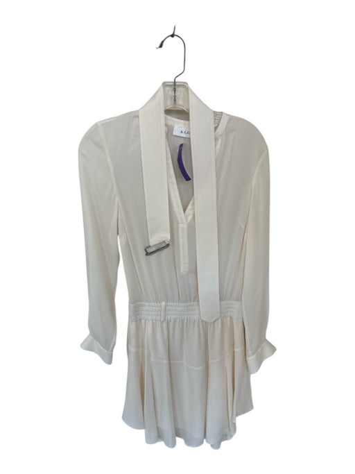 A.L.C. Size 0 Cream Silk Long Sleeve Elastic Waist Belt included Dress Cream / 0