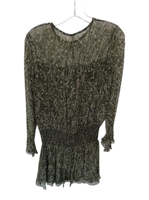 Shoshanna Size 2 Green & Black Silk Long Balloon Sleeve Botanical Dress Green & Black / 2