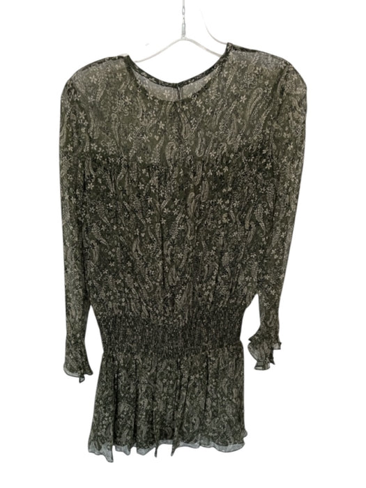 Shoshanna Size 2 Green & Black Silk Long Balloon Sleeve Botanical Dress Green & Black / 2