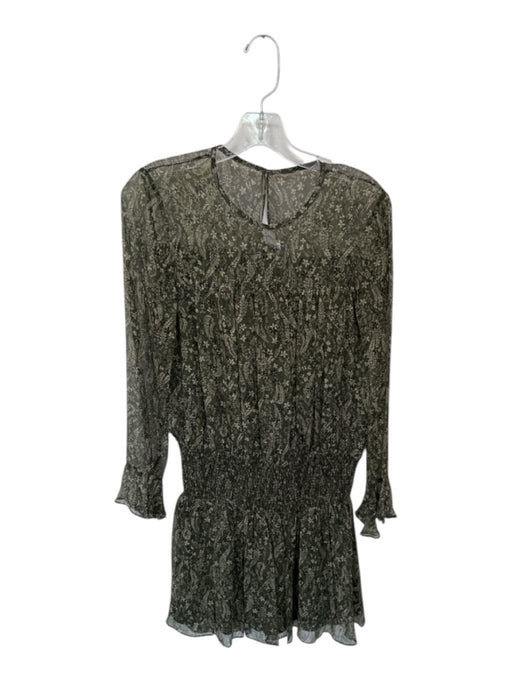 Shoshanna Size 2 Green & Black Silk Long Balloon Sleeve Botanical Dress Green & Black / 2