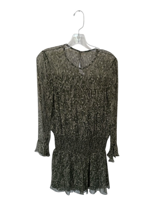 Shoshanna Size 2 Green & Black Silk Long Balloon Sleeve Botanical Dress Green & Black / 2