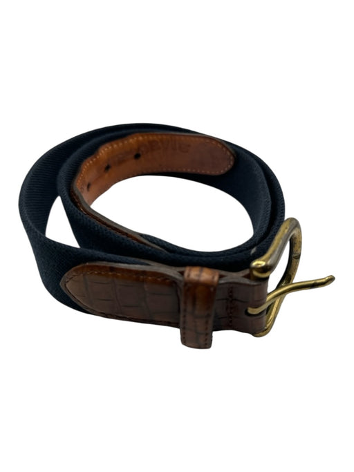 Orvis Navy & Brown Canvas & Leather Croc Embossed Men's Belt Navy & Brown