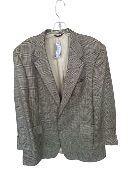 Hart Schaffner & Marx Tan & Black Wool Plaid 2 Button Sport Coat Men's Blazer Tan & Black / 44r