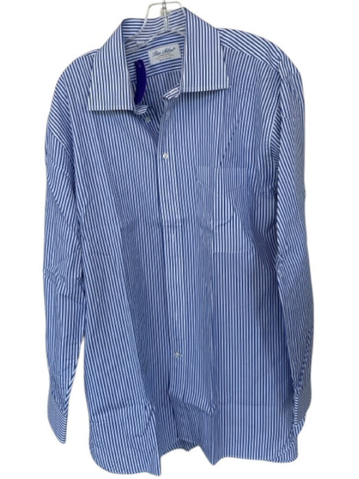 Ben Silver Size Est L Blue & White Cotton Striped Button Down Dress Shirt Shirt Blue & White / Est L