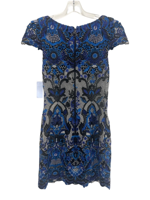 Alice + Olivia Size 6 Blue, Black, White Polyester Cap Sleeve Crochet Lace Dress Blue, Black, White / 6