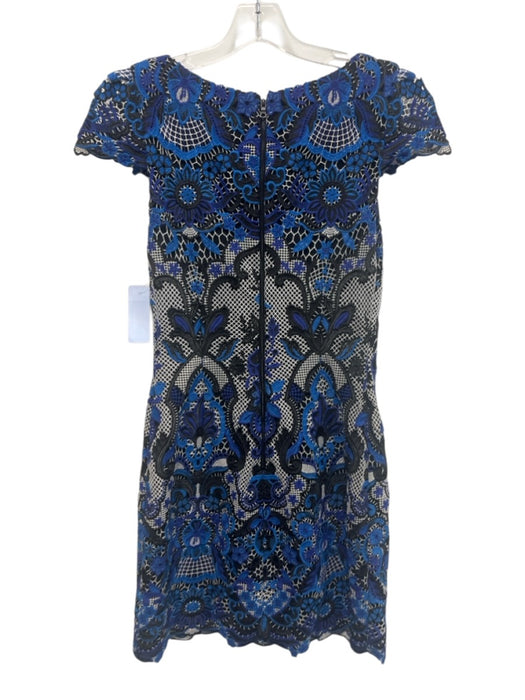 Alice + Olivia Size 6 Blue, Black, White Polyester Cap Sleeve Crochet Lace Dress Blue, Black, White / 6