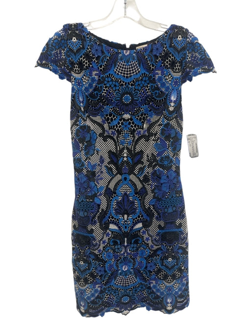 Alice + Olivia Size 6 Blue, Black, White Polyester Cap Sleeve Crochet Lace Dress Blue, Black, White / 6