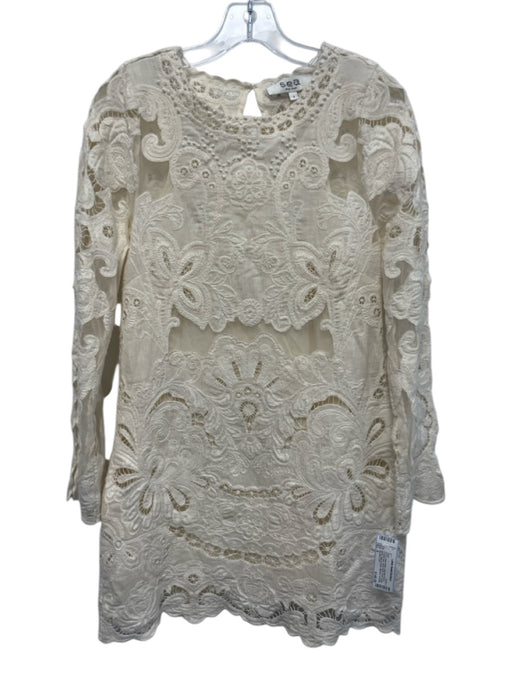 Sea New York Size 4 Cream White Long Bell Sleeve Crochet Lace Sheer Panel Dress Cream White / 4