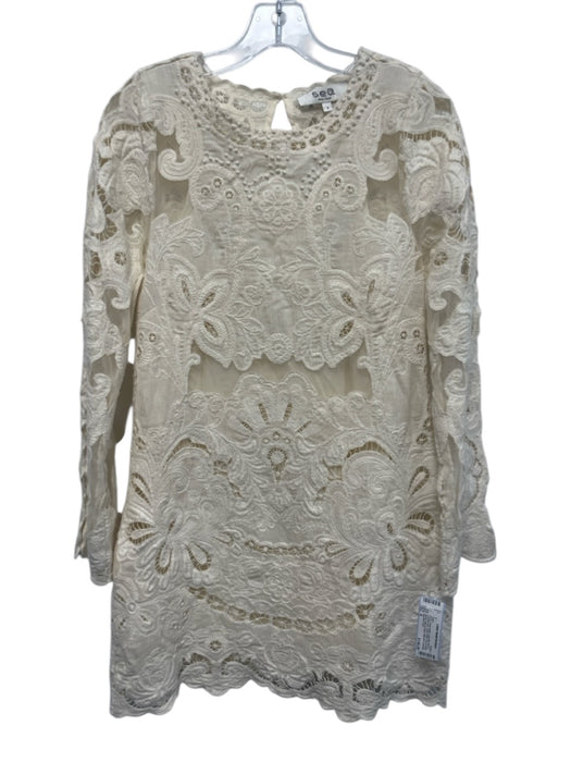 Sea New York Size 4 Cream White Long Bell Sleeve Crochet Lace Sheer Panel Dress Cream White / 4