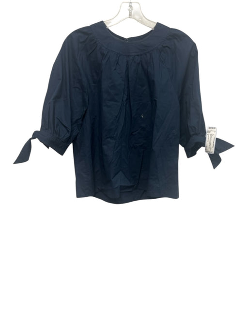 Pearl by Lela Rose Size S Navy Blue Cotton & Elastane Puff 1/2 Sleeve Top Navy Blue / S