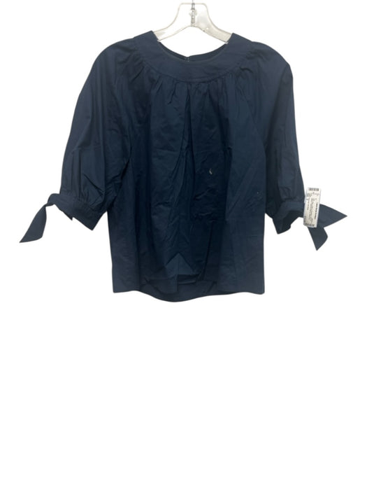 Pearl by Lela Rose Size S Navy Blue Cotton & Elastane Puff 1/2 Sleeve Top Navy Blue / S