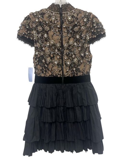 Alice + Olivia Size 4 Black & Beige Nylon Cap Sleeve Bedazzled Mock Neck Dress Black & Beige / 4