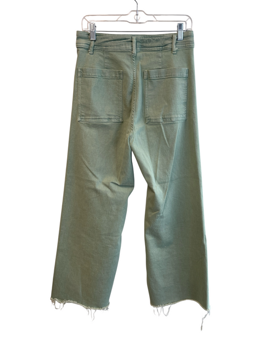Zara Size 10 Green No Fabric Tag Zip Fly Wide Leg High Rise Frayed Hem Jeans Green / 10