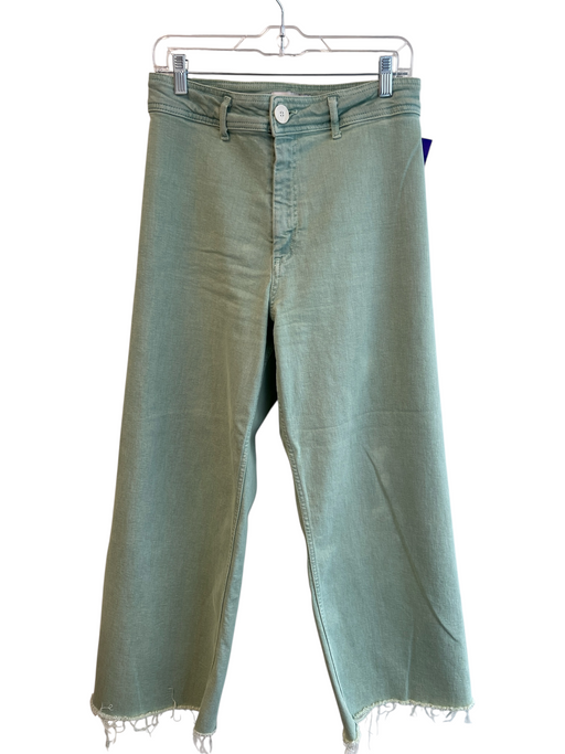 Zara Size 10 Green No Fabric Tag Zip Fly Wide Leg High Rise Frayed Hem Jeans Green / 10