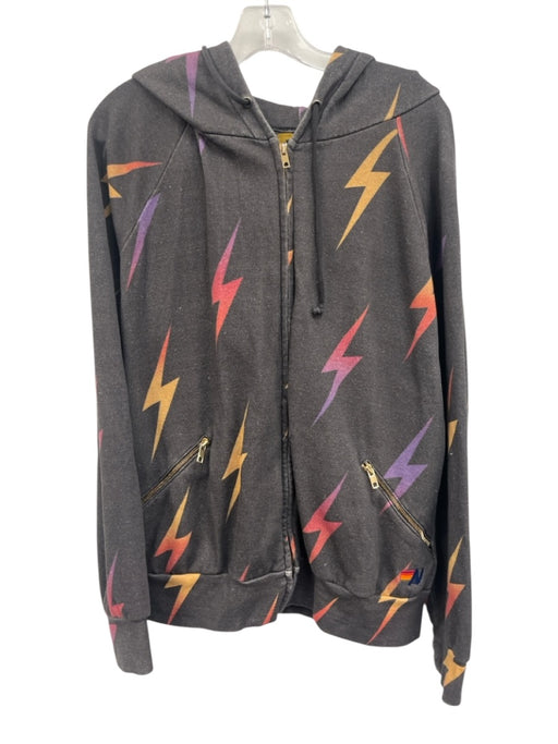 Aviator Nation Size L Grey & Multi Cotton Blend Zip Front Hooded Printed Dress Grey & Multi / L